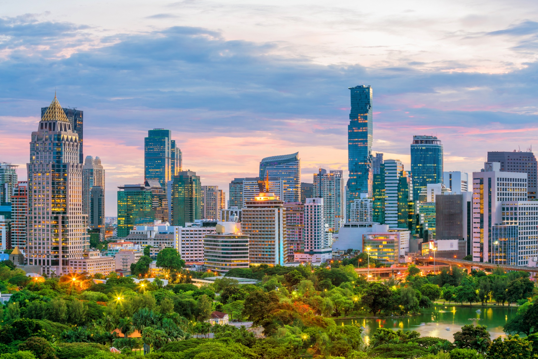 Bangkok skyline at sunset